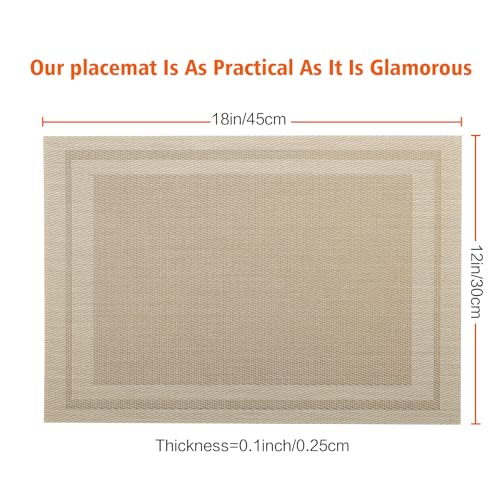Beige Vinyl Placemats Set of 8 - 18x12 Inch Washable Table Mats, Durable PVC Dining Decor