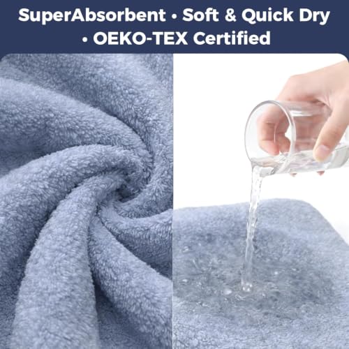 Plus Size Microfiber Bath Towel Wrap Set with Hair Towel, 2XL-4XL Blue