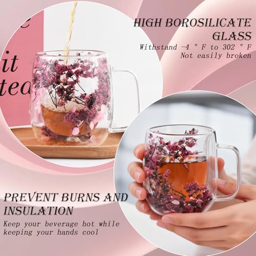 Pink Preserved Flower Double Wall Glass Coffee Mug 13oz - Gift for Women