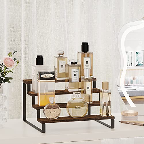 4-Tier Wooden Display Riser Stand, Rustic Countertop Organizer Shelf
