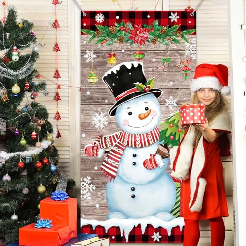 Christmas Snowman Door Cover 6x3 ft - Tiamon 35x71 Inch Party Decor