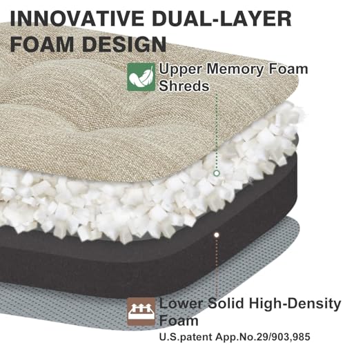 Dual-Layer Memory Foam Dining Chair Cushions, 16.5 x 16.5 Inch, 6 Pack