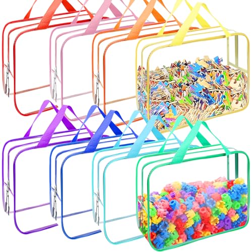 8-Pack Clear PVC Toy Storage Bags with Handles - Board Game & Puzzle Organizers