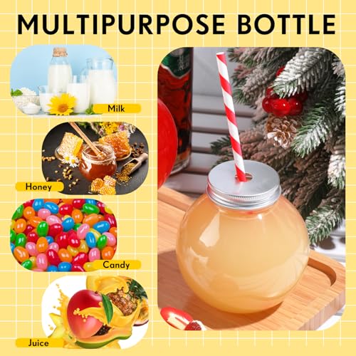 Yaomiao 12 Pcs 10oz Mini Fish Bowl Cups with Lids & Red Straws, Clear 300ml