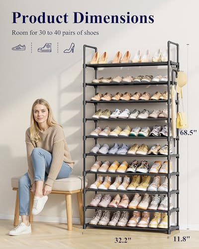 10-Tier Tall Shoe Rack Organizer - 32.2" Large Capacity Shoe Storage Shelf