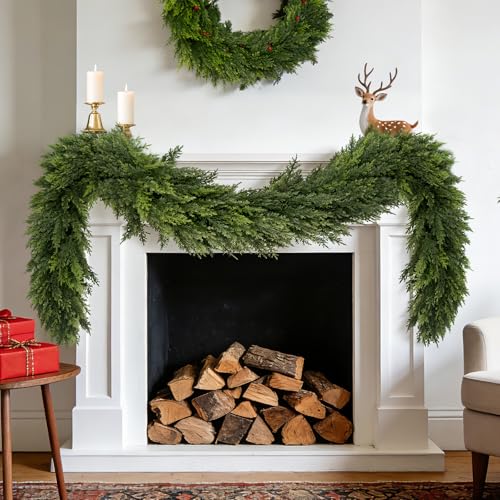 6 ft Cedar Garland - Real Touch Artificial Christmas Greens for Indoor Outdoor Decor