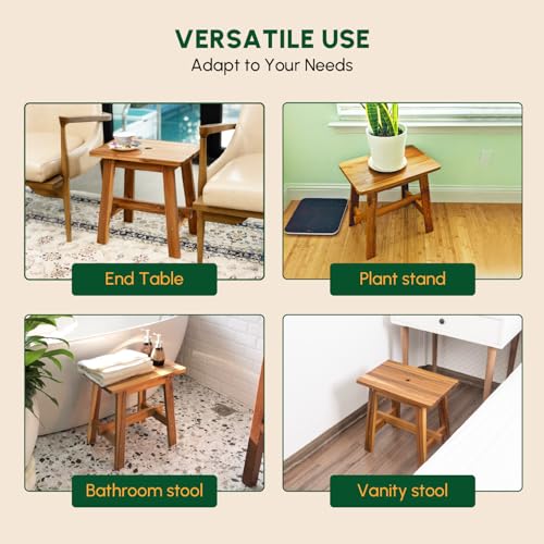 18-Inch Rectangular Acacia Wood Stool - Small Bathroom & Entryway Bench