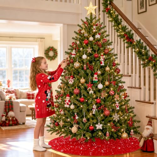PATYDEST Red 36 Inch Velvet Christmas Tree Skirt with Sequin Embellishments