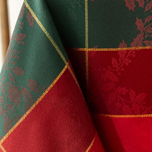 Benson Mills Holly Glimmer 60 x 104 Rectangular Tablecloth – Red Metallic Jacquard