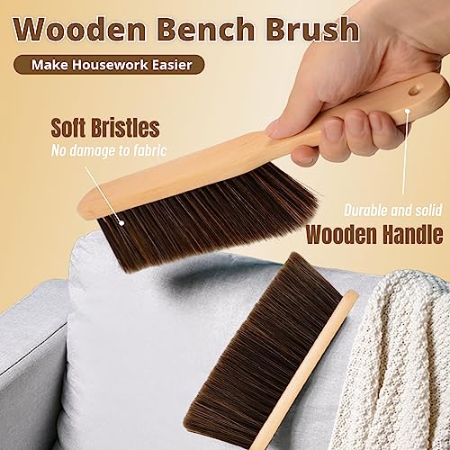 Wooden Dust Brush & Soft Bristle Hand Broom - 2 Pack Long Handle Bench Brush