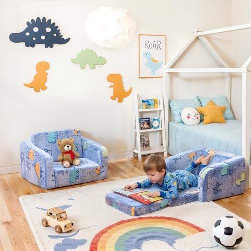 2-in-1 Foldable Toddler Couch and Floor Bed, Glow-in-the-Dark Foam Sofa