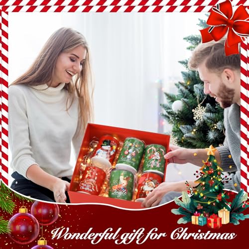 Reindeer 6 Pcs 3 oz Christmas Mini Tumbler Shot Glass with Straw and Lid - Roshtia