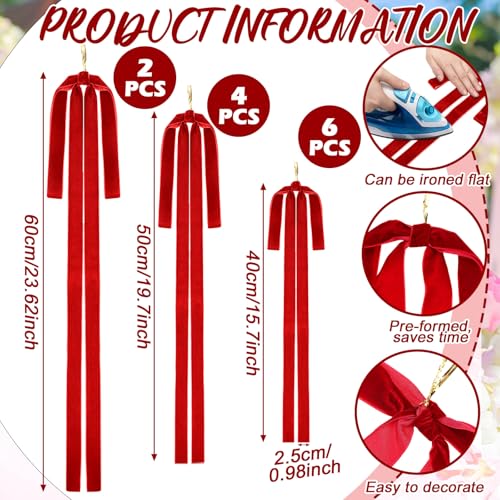 Janinka Red Velvet Christmas Bow Set - 12 Decorative Holiday Ornaments