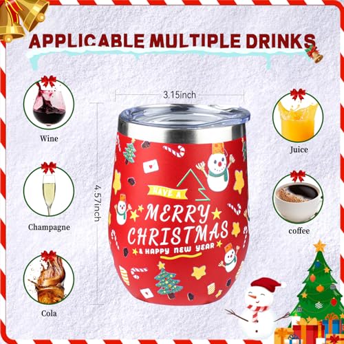 FristChoice 12oz Christmas Wine Tumblers Set with Lids & Straws - Holiday Insulated Stemless Cups, 2 Pack