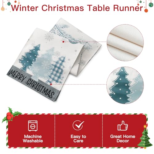 OTOSTAR Tree Blue 13x108 Inch Christmas Table Runner - Blue Pine Trees