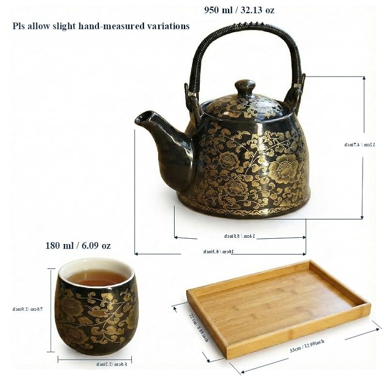 La Belle Vie Black Porcelain Tea Set with 6 Cups & Infuser – Elegant 6-Person Kitchenware