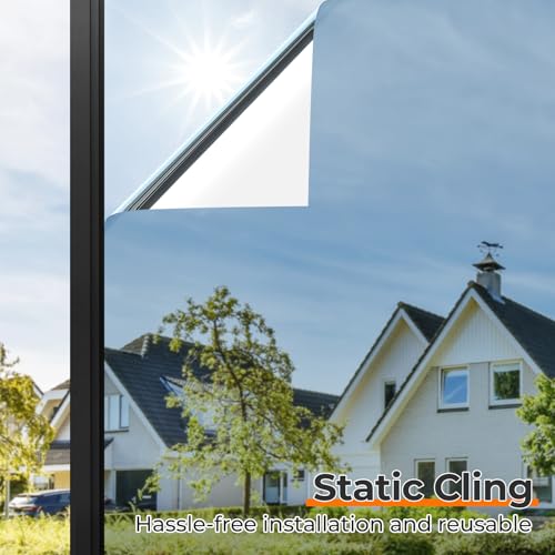 One Way Window Privacy Film - Silver Static Cling, UV Blocking 17.5" x 78.7"