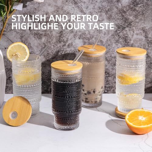 16oz Glass Tumbler Set with Bamboo Lids and Glass Straws - 4 Piece Set