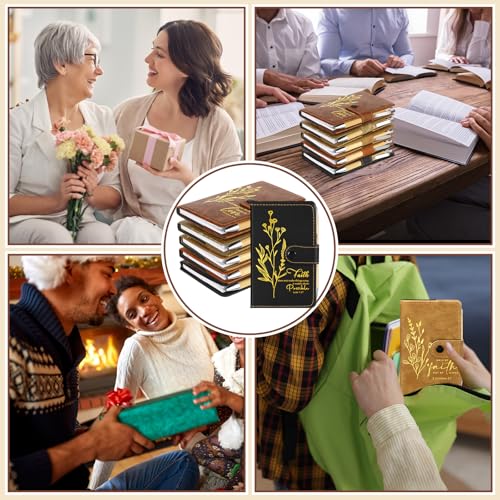 AmazingSpark 24 Pcs Christian Gift Set: 16 oz Glass Cups, Leather Bible Notebooks & Bamboo Pens (Flower, 5 Colors)
