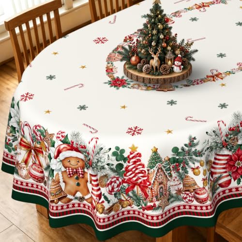 Gingerbread Candy Cane Oval Christmas Tablecloth 60x120 Inch (Gingerbread / 120" x 60")
