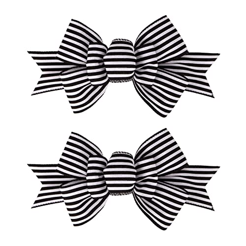Black and White Striped Christmas Burlap Bows for Wreaths & Trees (2 Pack)