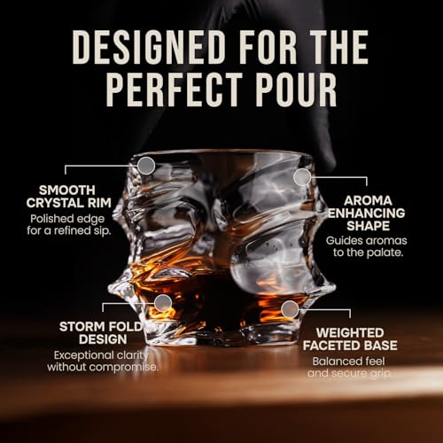 TSUKIGLASS Storm Crystal Cocktail Whiskey Glasses Set of 4 – Elegant Japanese Lead-Free Crystal