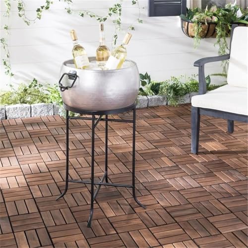 SAFAVIEH Outdoor Metal Plant Stand 30 Inch Pewter & Black