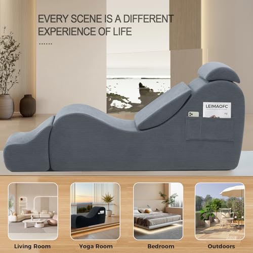 Ergonomic Yoga Chaise Lounge Chair with Ottoman and Lumbar Support