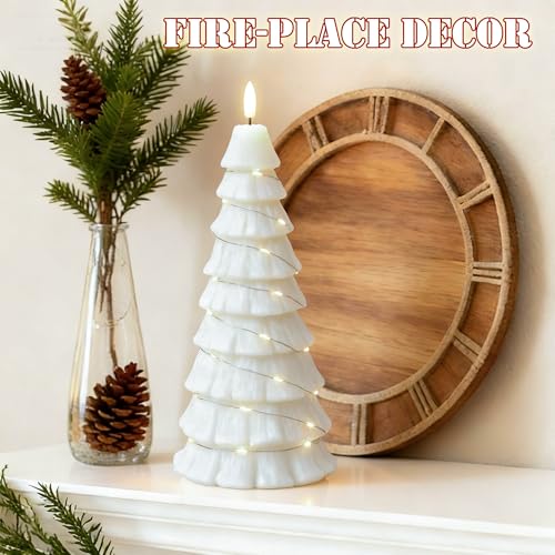 JOIONE White Flameless Christmas Tree Candles with Remote & Flickering Flame - Large Battery Operated LED Decor