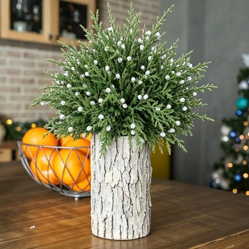 Artificial Juniper Berry and Cedar Branches for Holiday Decor - 12 Pack