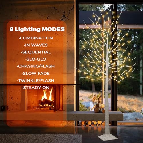 2-Pack 6-Foot Lighted Birch Trees with 160 Warm White LEDs - Indoor & Outdoor Holiday Decor