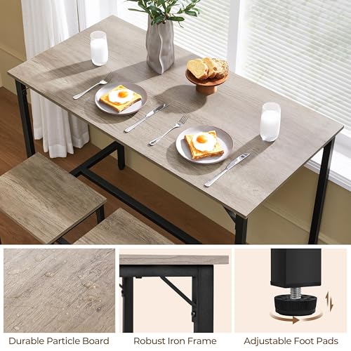 Yaheetech 47.5-Inch Gray Counter Height Bar Table & 2 Chairs Set with Adjustable Feet