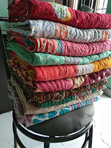 Vintage Handmade Kantha Quilt - Reversible Cotton Bed Cover