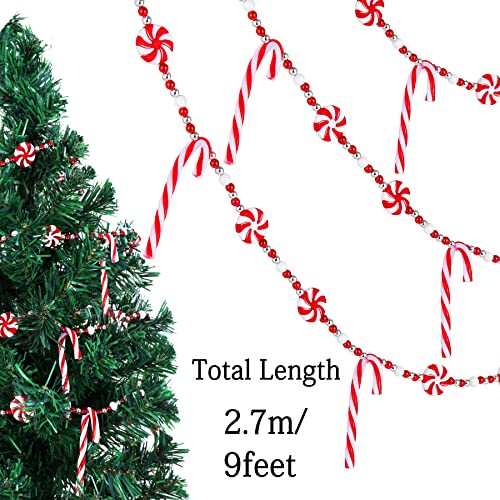 WHQXFDZ 9 Ft Christmas Candy Cane Garland - Shatterproof Plastic Candy Bead Decor