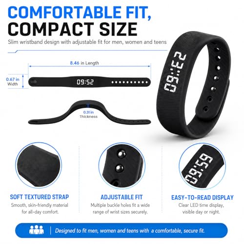 Silent Vibrating Alarm Wristband with Step Counter for Heavy Sleepers