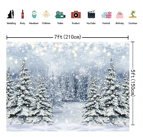 Winter Forest Photography Backdrop 7x5FT Snowy Pine Tree Scene Glitter Scene