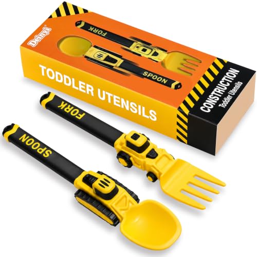 Construction Toddler Utensils Fork and Spoon Set with Storage Case