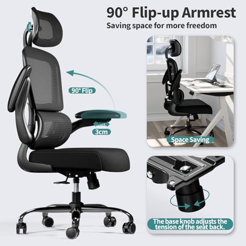 Ergonomic Mesh Office Desk Chair with Lumbar Support & Flip-Up Armrests