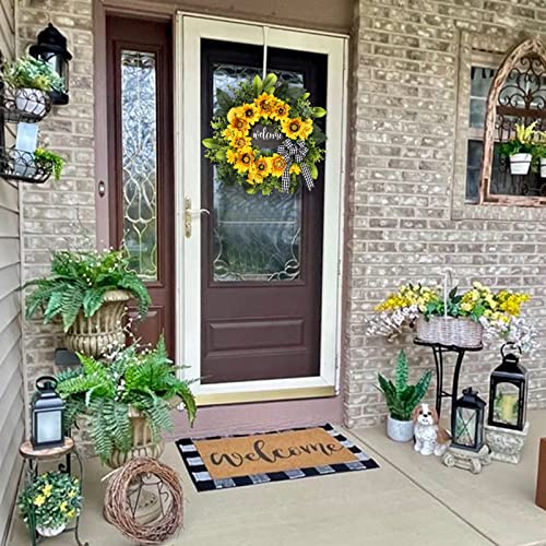20-Inch Sunflower Welcome Wreath for Front Door Farmhouse Decor