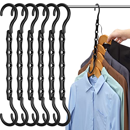 6 Pack Space Saving Hangers Heavy Duty Black Closet Organizers