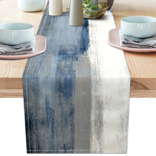 AILUER 13x36 White Gray Table Runner Linen, Modern Farmhouse Dresser Decor