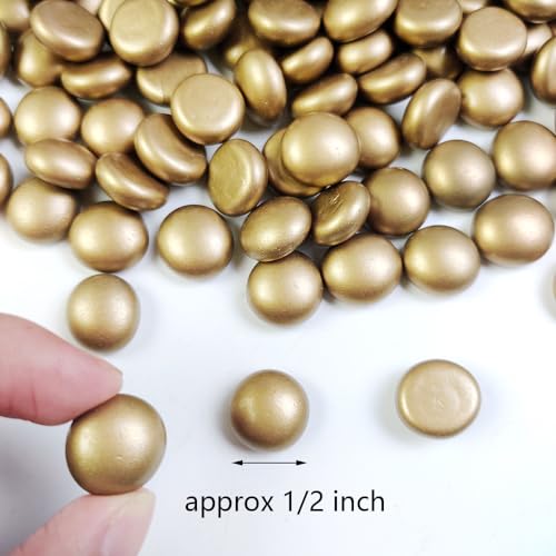 HappyFiller Fall Christmas Decoration 2 LB Mini Gold Flat Marbles Glass Gems,Weighted Fillers Pebbles Stones for Flower Vases,Candle Holder,Wedding Party Home Floral Decor Gemstones,1/2" Each