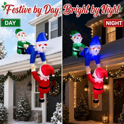 7FT Christmas Inflatable 3 Climbing Elves Blow Up Decorations with