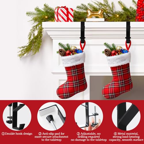 4-Pack Adjustable Metal Stocking and Garland Holders for Mantel (Black)