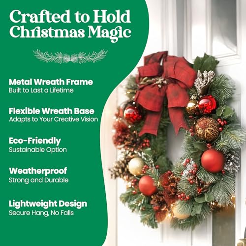 5-Pack 14 Inch Metal Wreath Frames - Dark Green Round Wire Wreath Forms