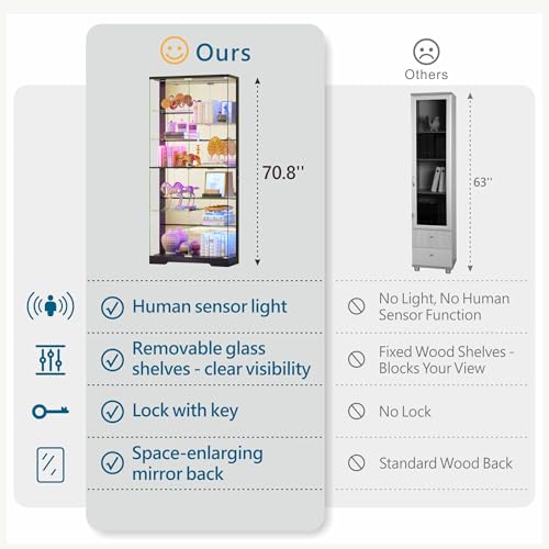 10-Tier Glass Display Cabinet with RGB Lighting, Motion Sensor & Lock