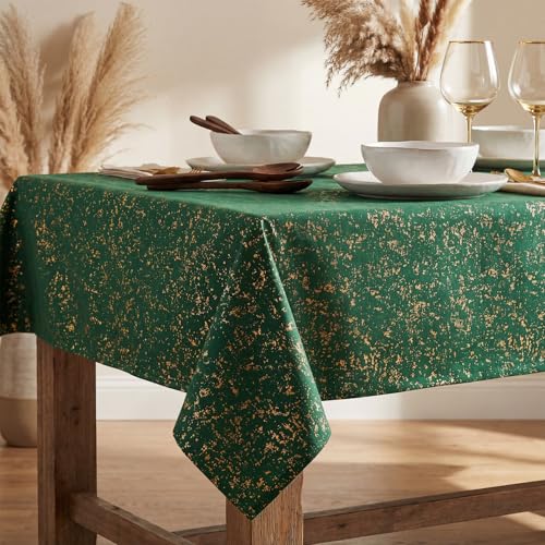 Horaldaily Green Tablecloth with Golden Sequin 60x84 Rectangular