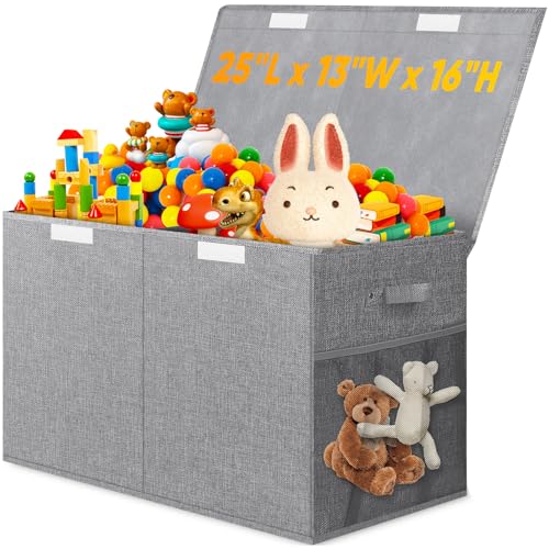 Large Collapsible Toy Storage Box with Lid and Divider, 25 x 13 x 16 Inch