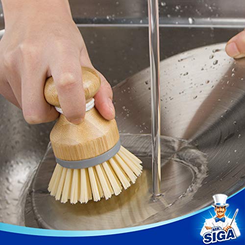 Bamboo Palm Dish Scrub Brush - Ergonomic Kitchen Scrubber (Pack of 2)