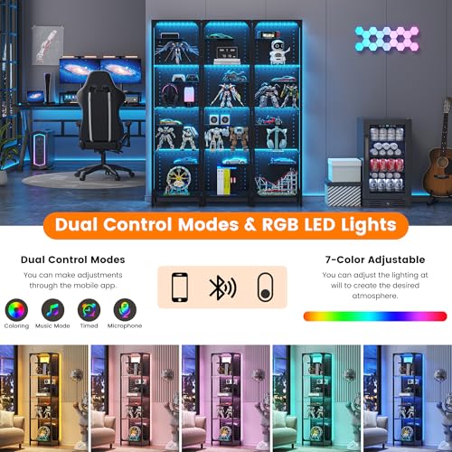 4-Tier LED Display Case with Pegboard Back, 59-Inch Tall Glass Shelf